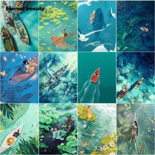 5D Diy Diamond Painting Boating On The Ocean Seascape Cross Stitch Kits Wall Art Home Decor Full Square Drill Diamond Embroidery