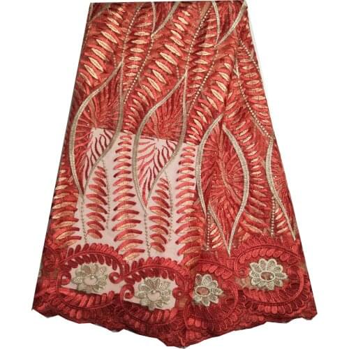 Watermelon Red Latest Wedding Dress African Lace Fabric French Lace Nigerian Tulle Sewing 5 Yards KRL-6792