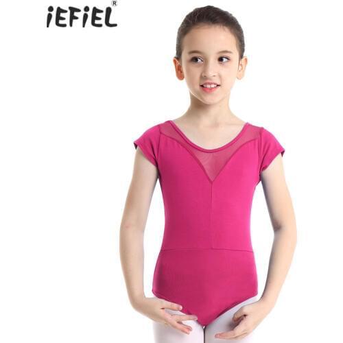 Ballerina Girls Short Sleeves Ballet Dress Gymnastics Leotard Round Neck Ballet Costume Dancewear for Girls Performance Jumpsuit
