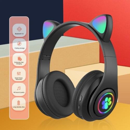 Wireless Bluetooth Headset Kids Headphone Cat Ear Wireless LED Light Headset Bluetooth Earphone Gaming Headset For Girls
