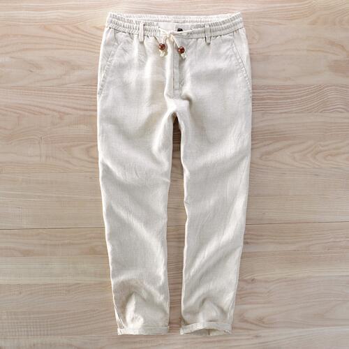 2018 Summer mens linen ankle-Length pants loose thin casual men flax trousers 30-40 size elastic waist breathable pants men big