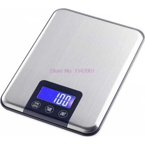 10pcs 15KG*1g Slim Stainless Steel Digital Scale Electronic Diet Food Kitchen Scales Grams Weight Balance Blue Backlight