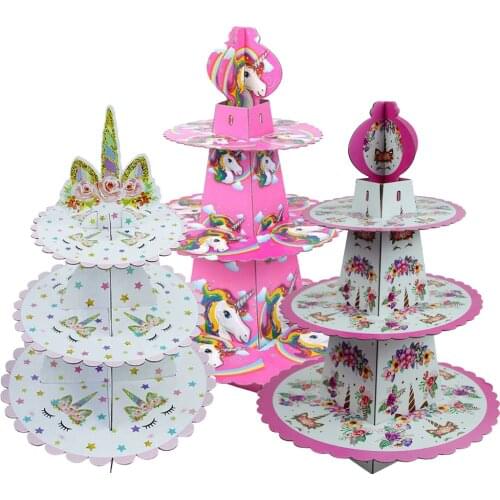 Birthday Unicorn Party Pink 3-tier Paper Cake Stand Baby Shower Supplies Kids Birthday Party Decoration Cupcake Stand Candy Bar
