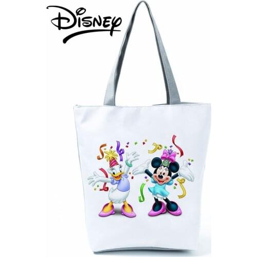 Disney Donald Duck Mickey Handbags High Capacity Cartoon Girl Shoulder Bag Storage Reusable Shopping Bag Women Travel Beach Bag