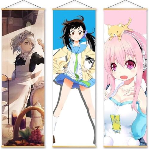 Home Decoration Nisekoi Canvas Pictures Poster Print Wall Art Japanese Cartoon Wooden Scroll Hanging Painting Bedside Background