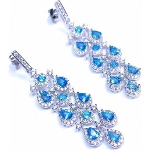 Elegant 925 Silver Topaz Drop Earrings for Wedding 3 Mm * 4 Mm VVS Light Blue Topaz Earrings Sterling Silver Topaz Earrings