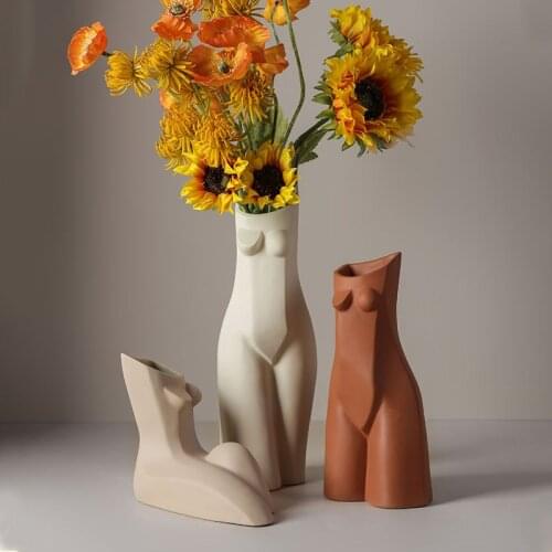 Nordic Creative Ceramics Abstract Body Art Geometric Vase Living Room Dried Flower Plant Arrangement Home Decoration Ornaments