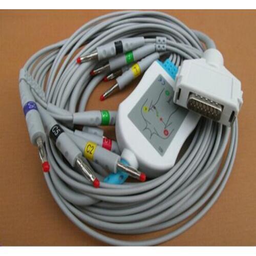 Compatible for Fukuda ECG Cable with 10 leads FCP-7411,FX-7402/FX-2111,FX-2155/3010/7010/7102 EKG Cable Wires 4.7K Resistor