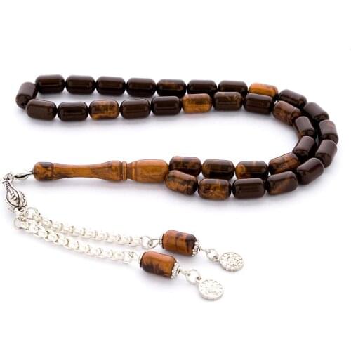 Capsule Cut Brown Cast Acrylic Rosary Metal Tassels Amber Analogize
