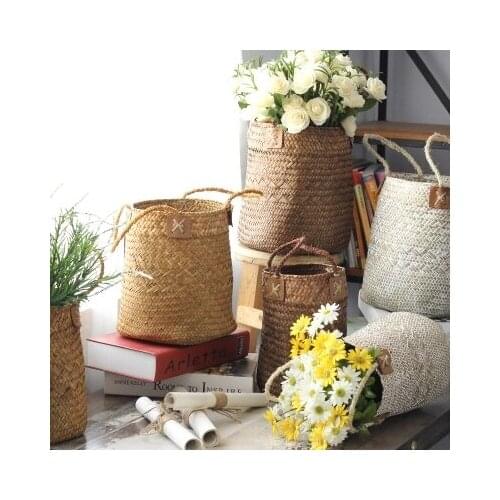 Natural seaweed baskets, straw baskets, flower tube, storage baskets, retro decoration American country handicraft weaving