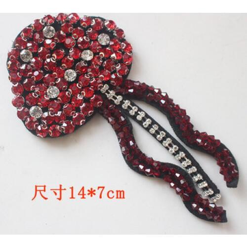 Red rhinestone bead crystal sequins patch sew on accessories applique decoration patches for clothes parches para la ropa