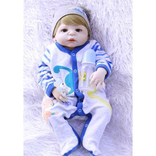 Boy dolls reborn 22"55cm real full silicone reborn baby dolls blonde hair wig children play house toys gift bonecas reborn