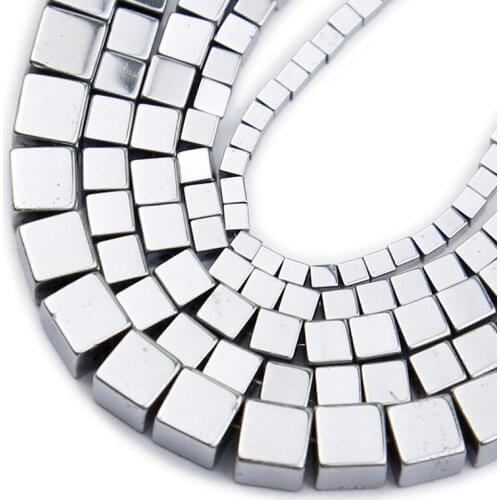 Natural Stone Silvers Square Hematite 2/3/4/6mm Cube Spacer Loose Beads For Jewelry Making Diy Bracelet Necklace Accessories