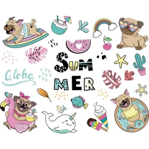 Summer Stickers On The Fabric Hot Tear DIY New Design T-Shirt Dresses Thermal Transfer Iron On Transfer Cute Dog