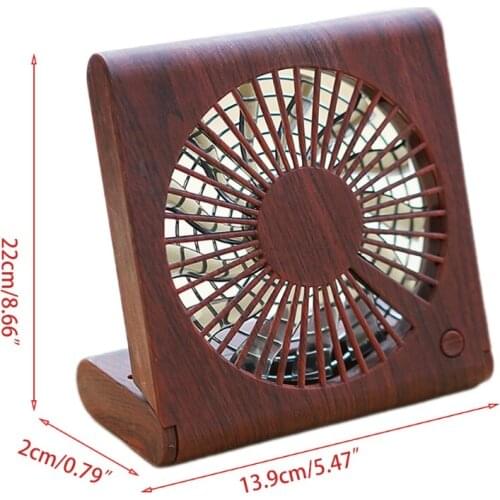 Small Fan Desktop Student Standing Air Cooler Wood Grain Mini Notebook Folding Fan USB Charging