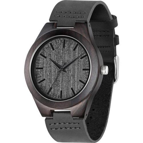 Fashion Casual Mens Ebony Engraved Wood Watches With Real Leather Band Wooden Wrist Watch Groomsmen Gifts for Men