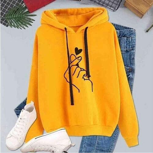 Fashion Finger Heart Love Pattern Hoodies Casual Drawstring Long Sleeve Female Pullover Hot Sale Female Sweatshirt For Women
