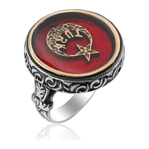Supe Sale 925 Silver Ottoman Ring Etnic Tribal Moon Star for Men Resurrection Ertugrul Turk Kayi Ring for Man English fine Jewellery
