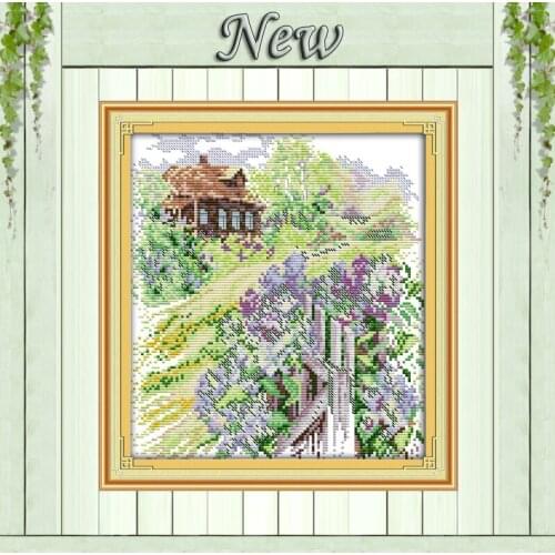 Country path,Counted Print on the canvas 11CT DMC 14CT Cross Stitch Embroidery kit,needlework Set,Garden Scenic house home Decor