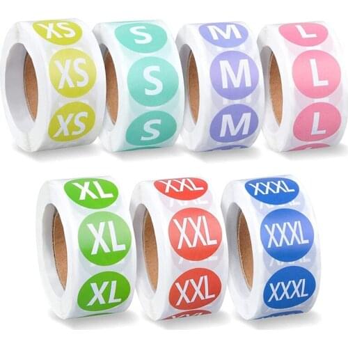 3500Pcs Clothing Size Sticker Labels 2.5cm Colorful Coded Adhesive Labels Round Sticker Labels XS, S, M, L, XL, XXL,XXXL