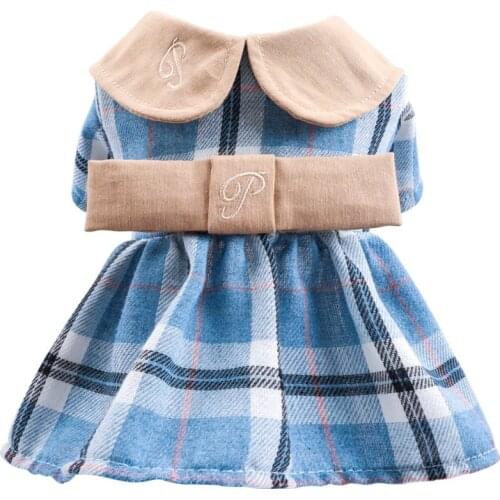 NEW Embroidered Plaid Princess Dog Dress Spring Summer Pet Dog Cat Clothes Teddy Bichon XS S M L XL