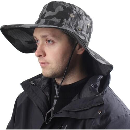 New Hot Sale Unisex Camouflage Big Brim Cotton Fisherman Hat Floral Sun Hat Outdoor Travel Fishing Sunscreen Mountaineering Hat