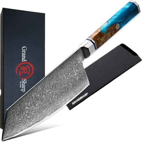6.7 Inch Cleaver Knife Damascus Steel VG10 Kitchen Gyuto Knife Japanese Butcher Knife Sushi Vegetables Cooking Tools GRANDSHARP