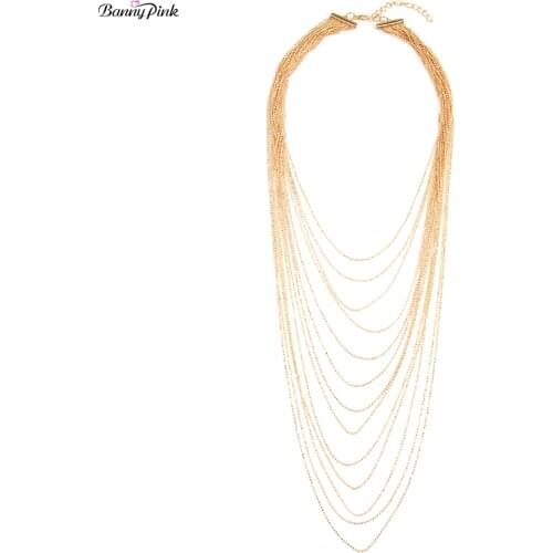 Banny Pink Elegant Metal Beads Multi Chain Necklace For Women Chunky Multi Layer Rows Tassel Neckalce Fashion Jewelry Colliers