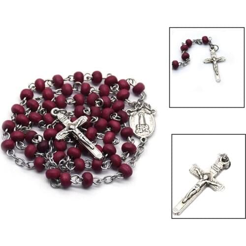 4*5mm Rose Fragrance Bead Rosary Pendant Necklace Cross Our Lady Of Fatima Religious Gift Jewelry For Women Anniversary