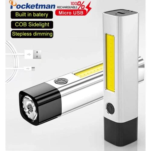 Portable COB mini flashlight stepless dimming USB rechargeable flashlight Torch cycling light camping light waterproof lanterna