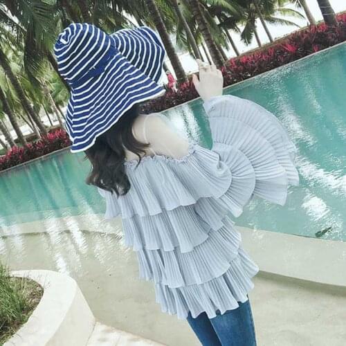 Ruffles Chiffon Blouse Women Spring 2021 Retro O-Neck Flare Sleeve Ladies Shirts Blusa Fashion Casual Female Tops A107