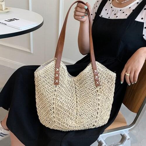 Large Capacity Weave Shoulder Bags for Women 2021 Fashion Summer Travel Shopping Tote Bag Laides Big Straw Designer Handbags Sac