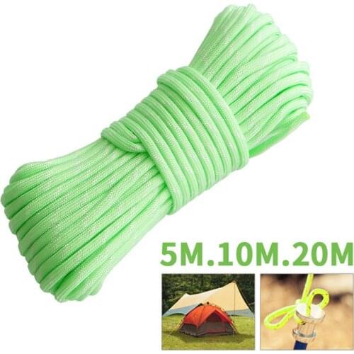 5/10/20M Luminous Tent Rope Guylines Polyester Tent Cuy Line Cord Rescue Umbrella Paracord Rope Camping Hiking Tent Accessory
