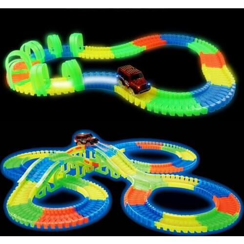 Assembly Glowing Race Track Flexible Flash in the Dark Racing Train Track with Electronic LED Car Toys for Children Gift
