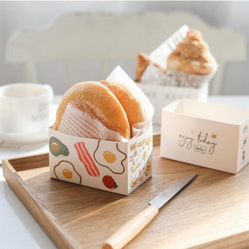10PCS Cake Packaging Bagsandwich Wrapping Paper Thick Egg Toast Bread Breakfast Packaging Box Burger Oil Paper Paper Tray