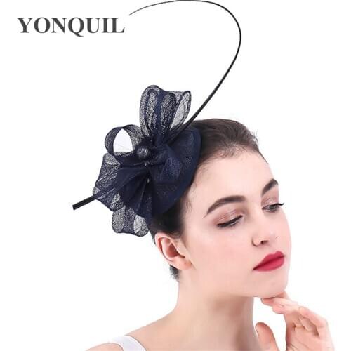 Navy Wedding Chapeau Caps Bridal Hat Flower Headwear Evening Party Quill Womens Hats And Loops Fascinators With Hairpin SYF330