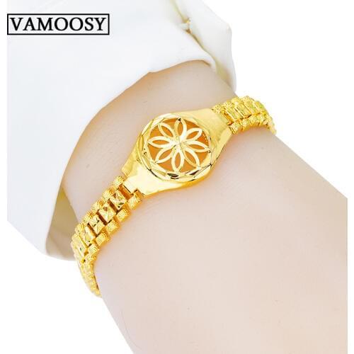 Female Jewellry Accessories wide watchband 100% 24K Gold Color copper Flash Cuff wrap bracelets Bangles for women jewelry