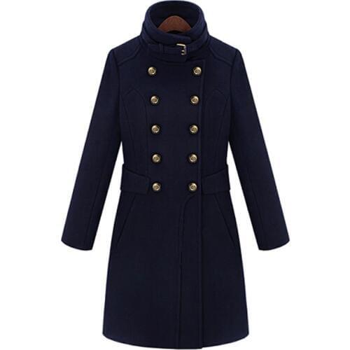 Savabien Long Coats Winter Women Vintage Double Breasted Long Sleeve Lapel Wool Coat Elegant Office Warm Overcoat Female Coats