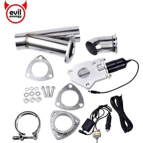 Evil energy 2.5" Size Stainless Steel Headers Y Pipe Electric Exhaust CutOut Kit With Manual Switch Cut Out Kit