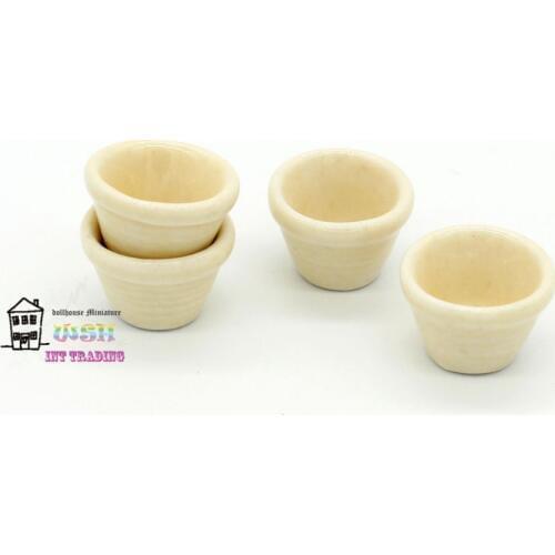 1:12 Dollhouse miniature Diy accessory 0.59" Beige Flowerpot Garden scenes decoration 4 pcs