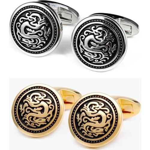 10pairs/lot Vintage Tutem Flying Dragon Cufflinks Silver/Gold Copper Enamel Cuff Links Mens Jewelry Accessory Wholesale