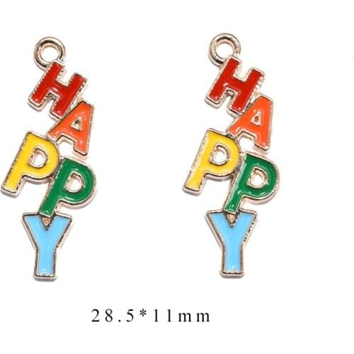 10pcs/Lot Happy 28.5*11mm Diy Handmade Oil Enamel Charms Design for Jewelry Making Earring Bracelet or Necklace