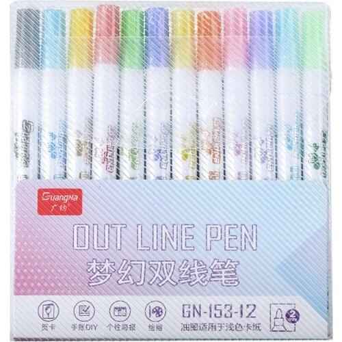 12pcs 12 Colors Fluorescent Pen 2mm Fiber Head Color Pen Office Supplies Sign Note Student Writing Tool