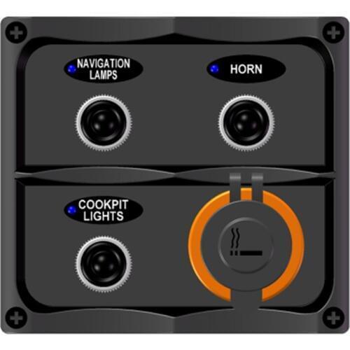 15A Fuse Marine Grade Boat 3 Way Gang ON OFF Rocker Toggle Switch Panel With Cigarette Lighter Plug Sets Socket