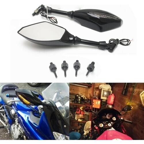 2Pcs/Pair 12V Motorcycle With LED Turn Signal Light Universal Scooter E-Bike Rear View Mirrors Side Mirror 8mm 10mm