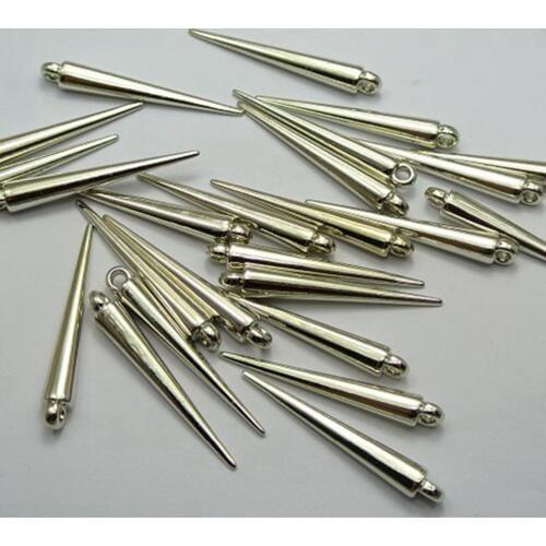 200 Silver Tone Metallic Acrylic Spike Charm 24X5mm For Basketball Wives Earrings