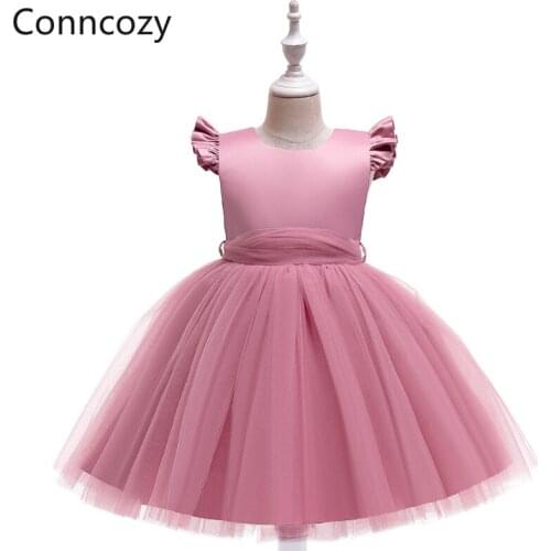 2021 New Girl Mesh Pure Color Puffy Princess Dress Skirt Girl Party Host Catwalk Dress Halloween Dress Prom Flower Girl Dresses