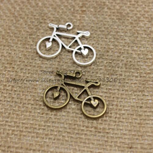 30pcs/lot 24*31mm two Color Antique Metal Alloy Bicycle Charms Jewelry Pendant Findings T0377