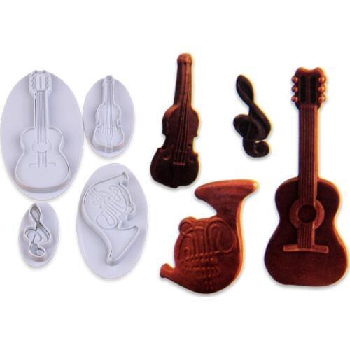 6sets/Lot) Free Shipping Plastic 4pcs Musical Instruments Fondant Cookie Plunger Cutter Molds Set