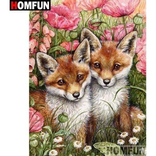 HOMFUN 5D DIY Diamond Painting Full Square/Round Drill "Animal fox" 3D Embroidery Cross Stitch gift Home Decor A02538